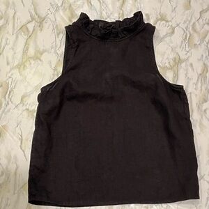 J Crew Black Ruffle Neck Linen Tank Top XXS
